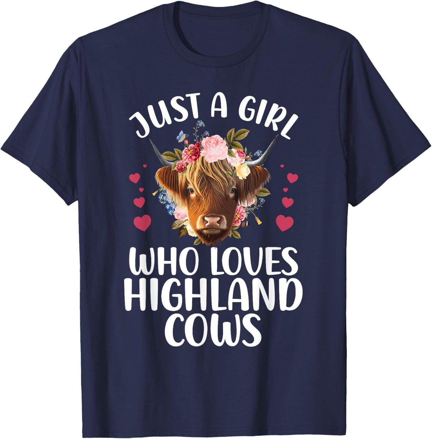 Funny Highland Cow Art Girls Highlander Cow Lover T-Shirt - T-Shirt | Navy