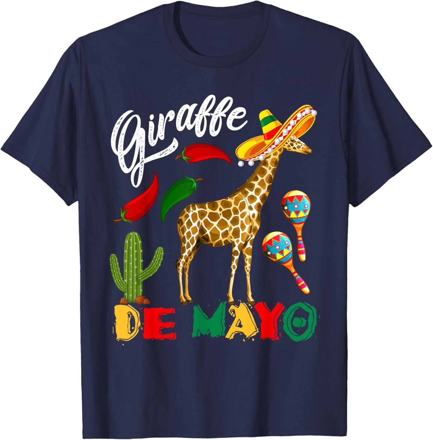 Giraffe De Mayo Mexican Giraffe Sombrero Cinco De Mayo T-Shirt - T-Shirt | Navy