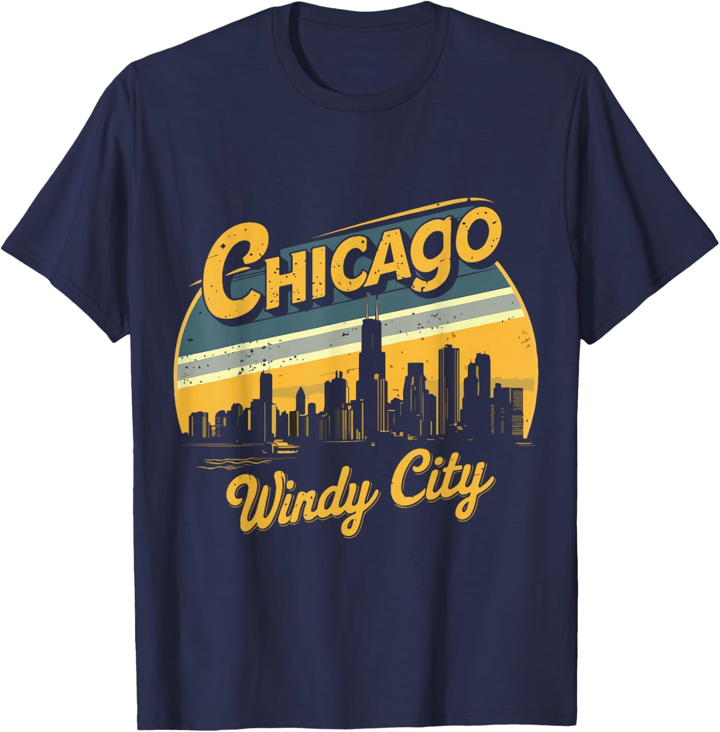 Chicago Skyline Windy City Costume Vintage Illinois Souvenir T-Shirt - T-Shirt | Navy