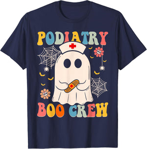 Groovy Podiatry Boo Crew Nurse Funny Ghost Halloween Nurse T-Shirt - T-Shirt | Navy