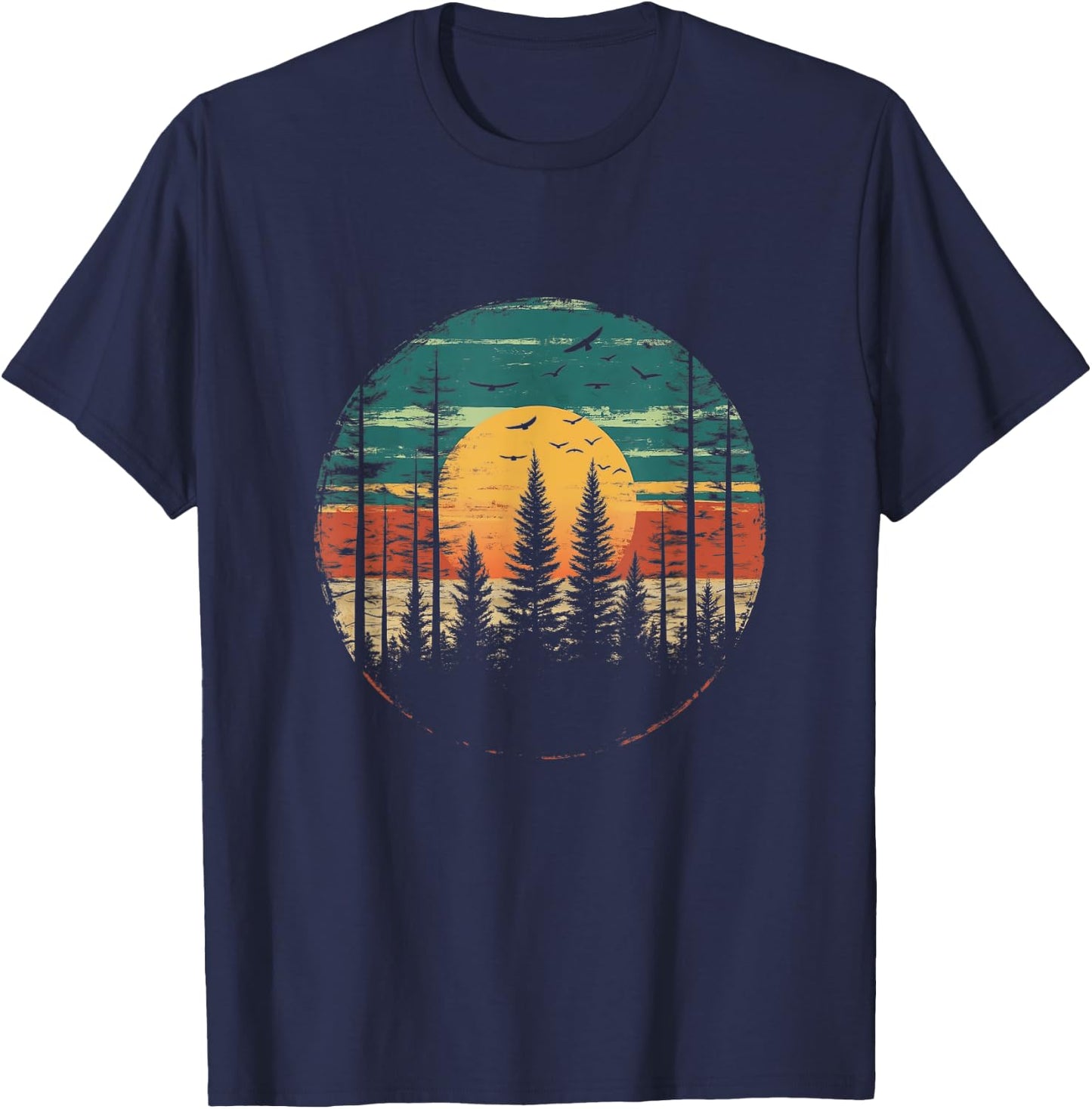 Retro Forest Trees Outdoors Nature Women Men Vintage Graphic T-Shirt - T-Shirt | Navy