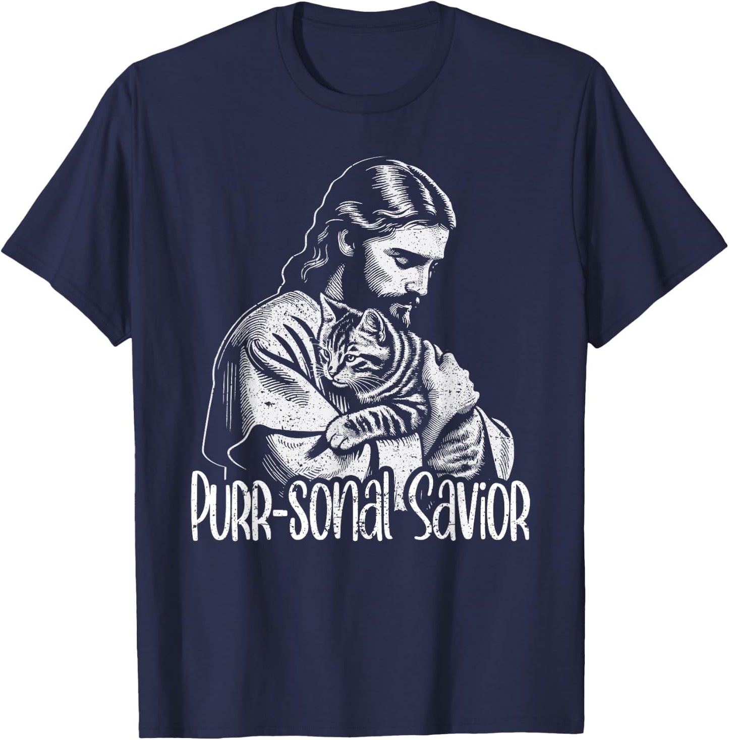 Purr-sonal Savior Jesus Loves Cats Christian Faith T-Shirt - T-Shirt | Navy