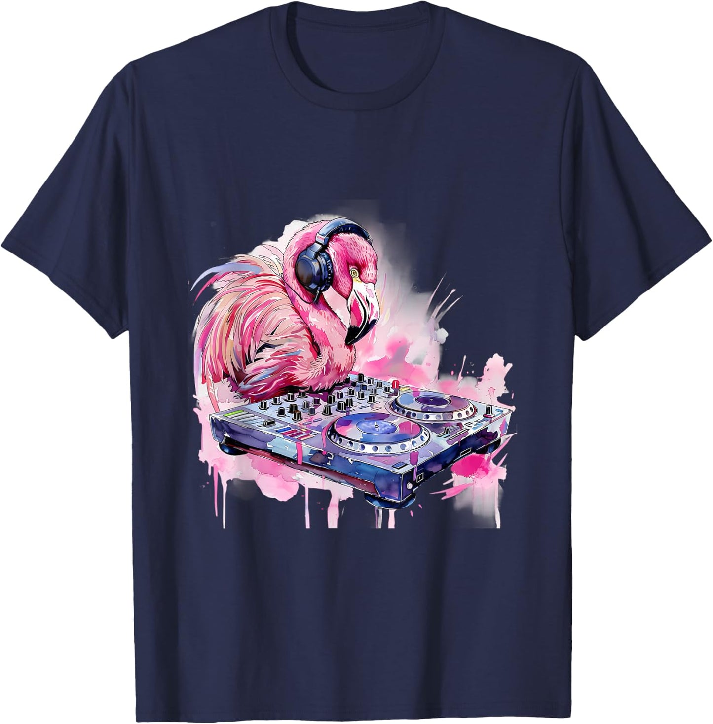 DJ Flamingo Bird Techno Dance Music Turntable DJ Flamingo T-Shirt - T-Shirt | Navy