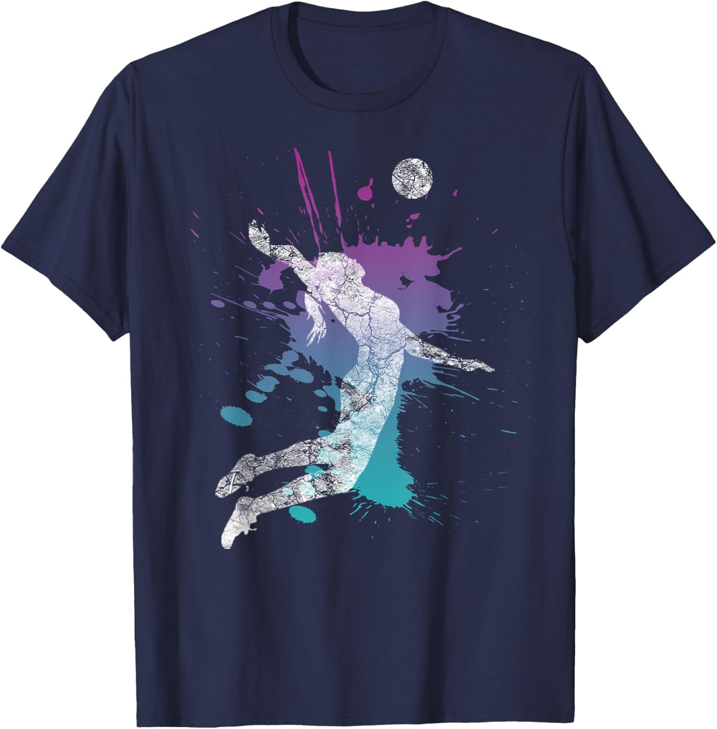 Girls Volleyball Poison Pink & Blue Server Teen Distressed T-Shirt - T-Shirt | Navy