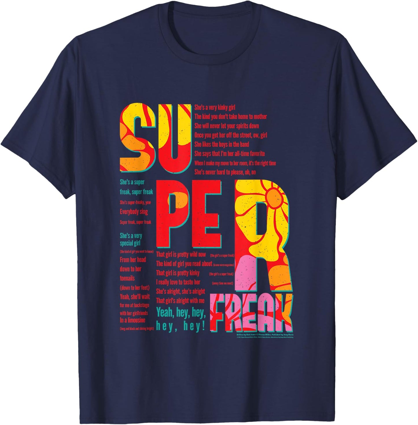 Super Freak Lyrics Rick James Motown Records T-Shirt - T-Shirt | Navy