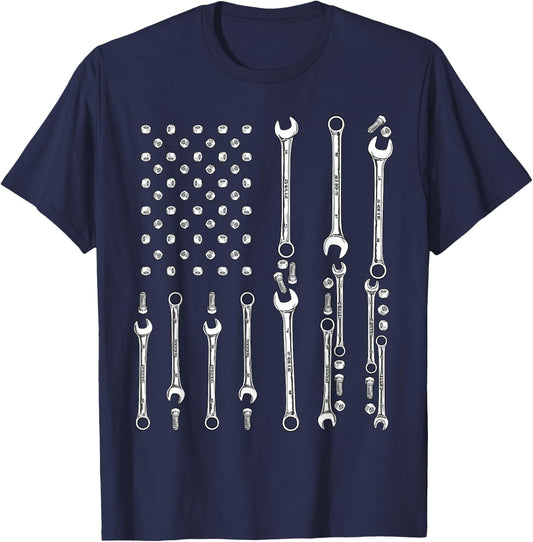 Patriotic Mechanic Tools Independence Day USA Flag T-Shirt - T-Shirt | Navy
