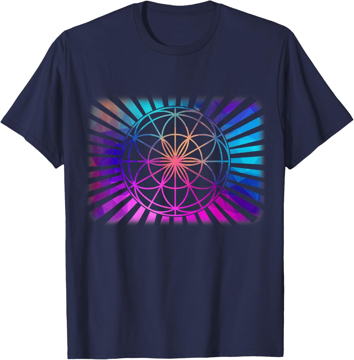Sacred Geometry Geometric Flower Of Life T-Shirt - T-Shirt | Navy