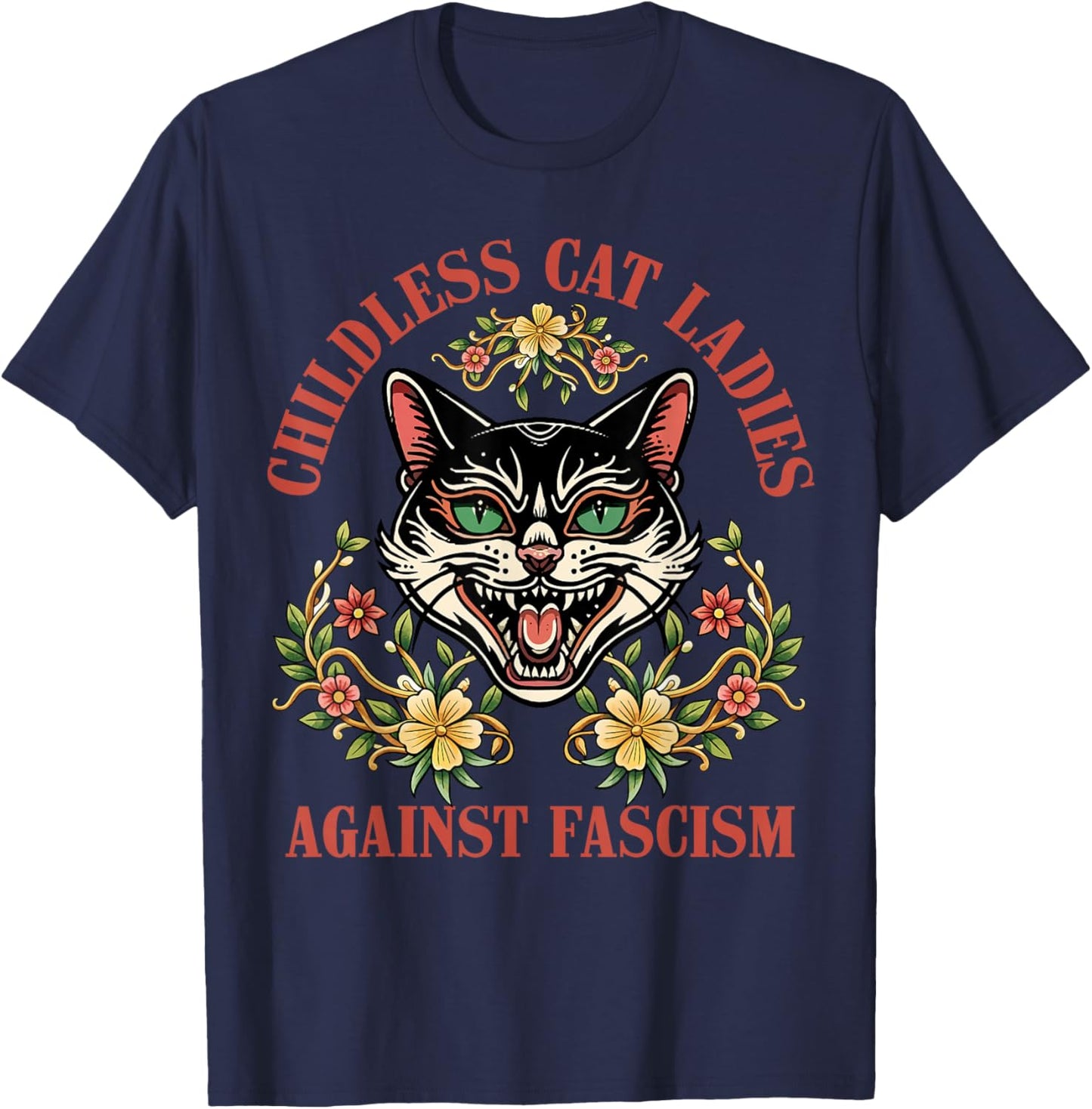Childless Cat Ladies Against Fascism T-Shirt - T-Shirt | Navy