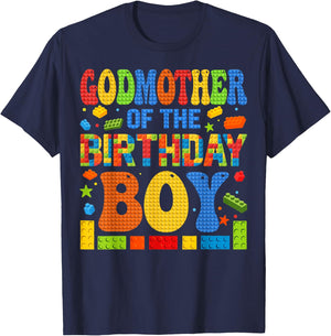 GodMother Of The Birthday Boy Building Block Birthday Party T-Shirt - T-Shirt | Navy