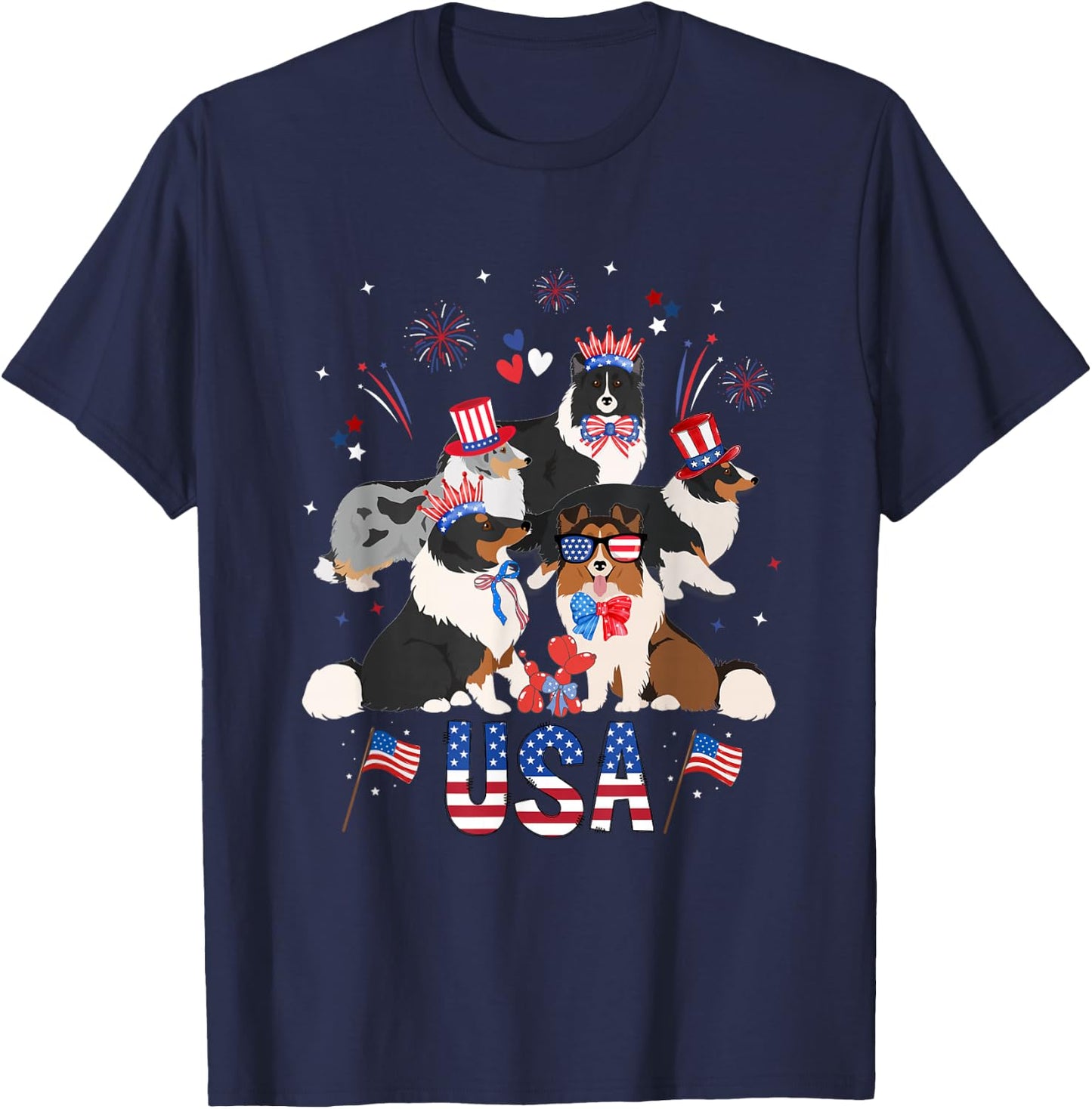 Adorable Sheltie 4th of July Patriotic Sheltie Mom Lover T-Shirt - T-Shirt | Navy