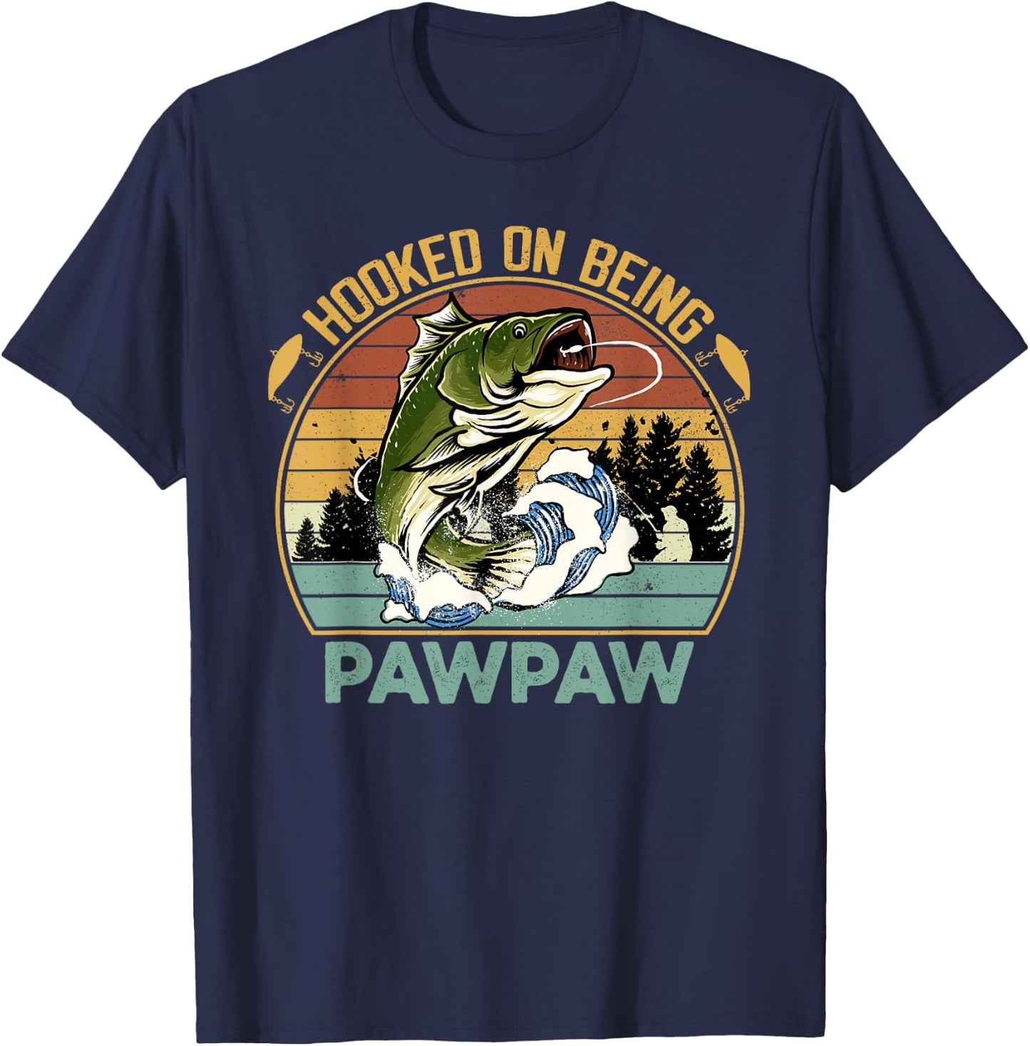 Vintage Hooked On Being Pawpaw Father's Day Fishing T-Shirt - T-Shirt | Navy