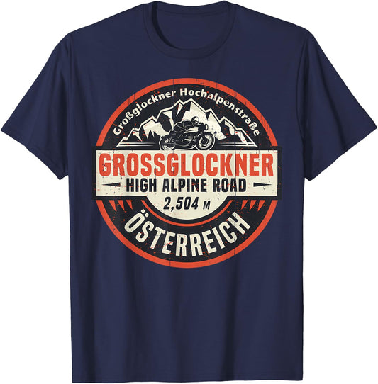 Vintage Grossglockner High Alpine Road In Spring Mountain T-Shirt - T-Shirt | Navy