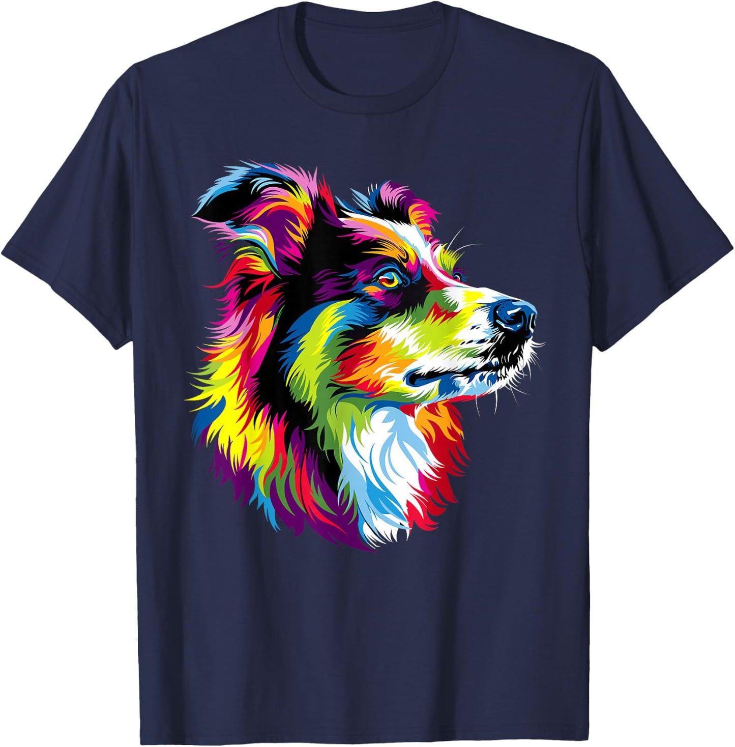 Australian Shepherd Dog Colorful Pop Art Rainbow Cute Aussie T-Shirt - T-Shirt | Navy