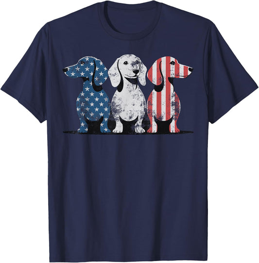 Patriotic Dachshund Dog USA Flag Sunglasses 4th of July T-Shirt - T-Shirt | Navy