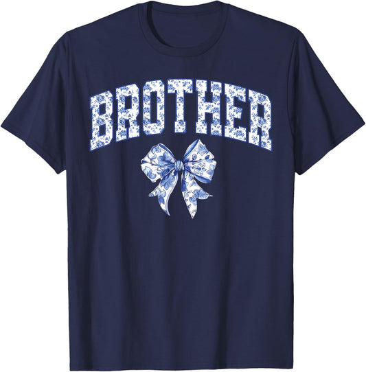 Brother Coquette Toile Blue Bow Floral Family Matching T-Shirt - T-Shirt | Navy