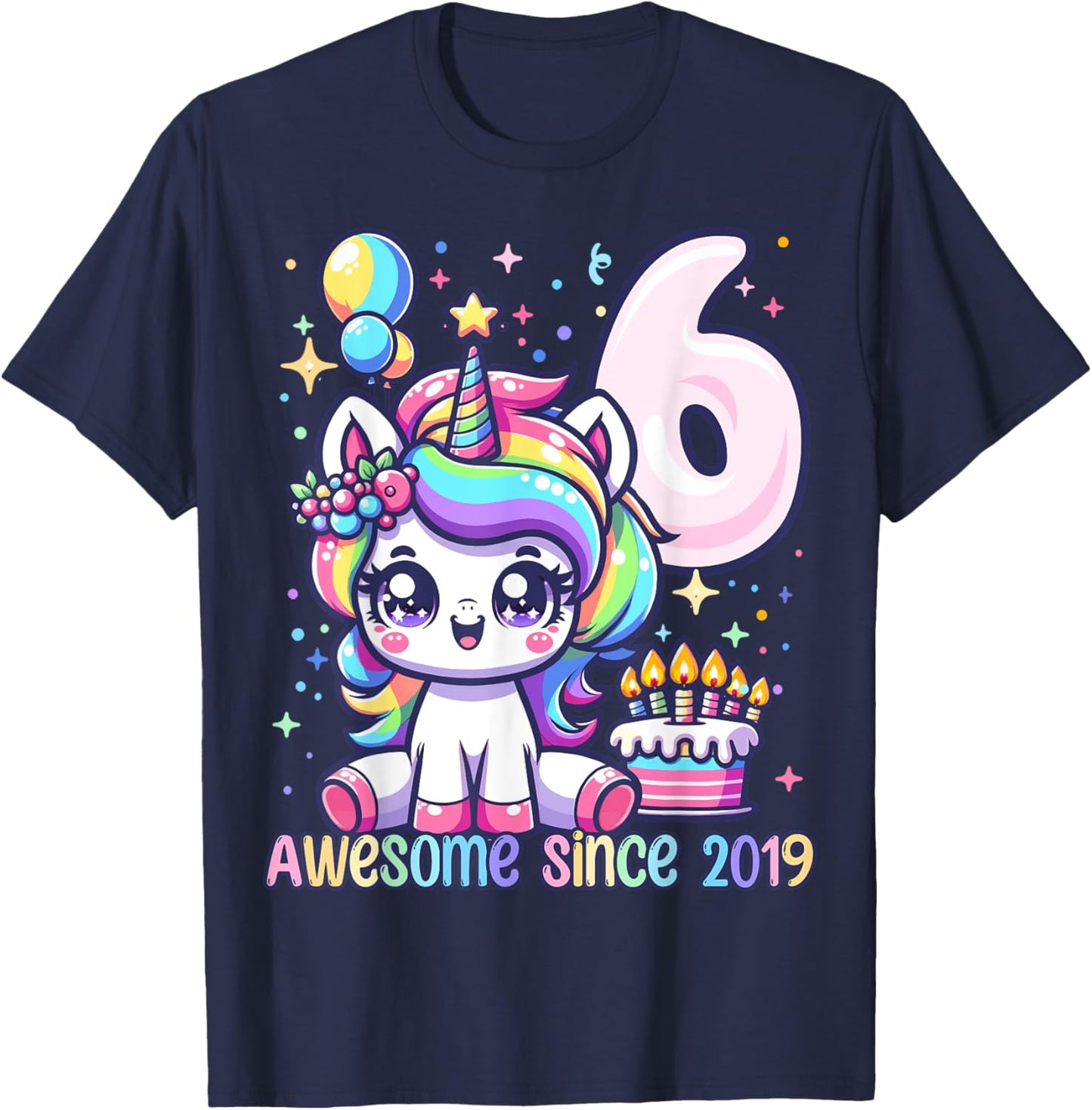 Unicorn 6th Birthday 6 Year Old Unicorn Party Girls Outfit T-Shirt - T-Shirt | Navy