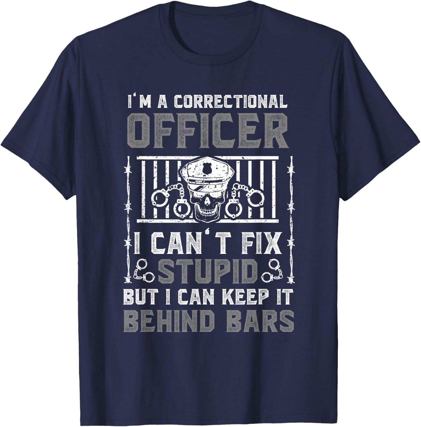 Thin Silver Line Prison Officer Funny , Black, Small, Short Sleeve, Cotton 60%, Polyester 40% T-Shirt - T-Shirt | Navy
