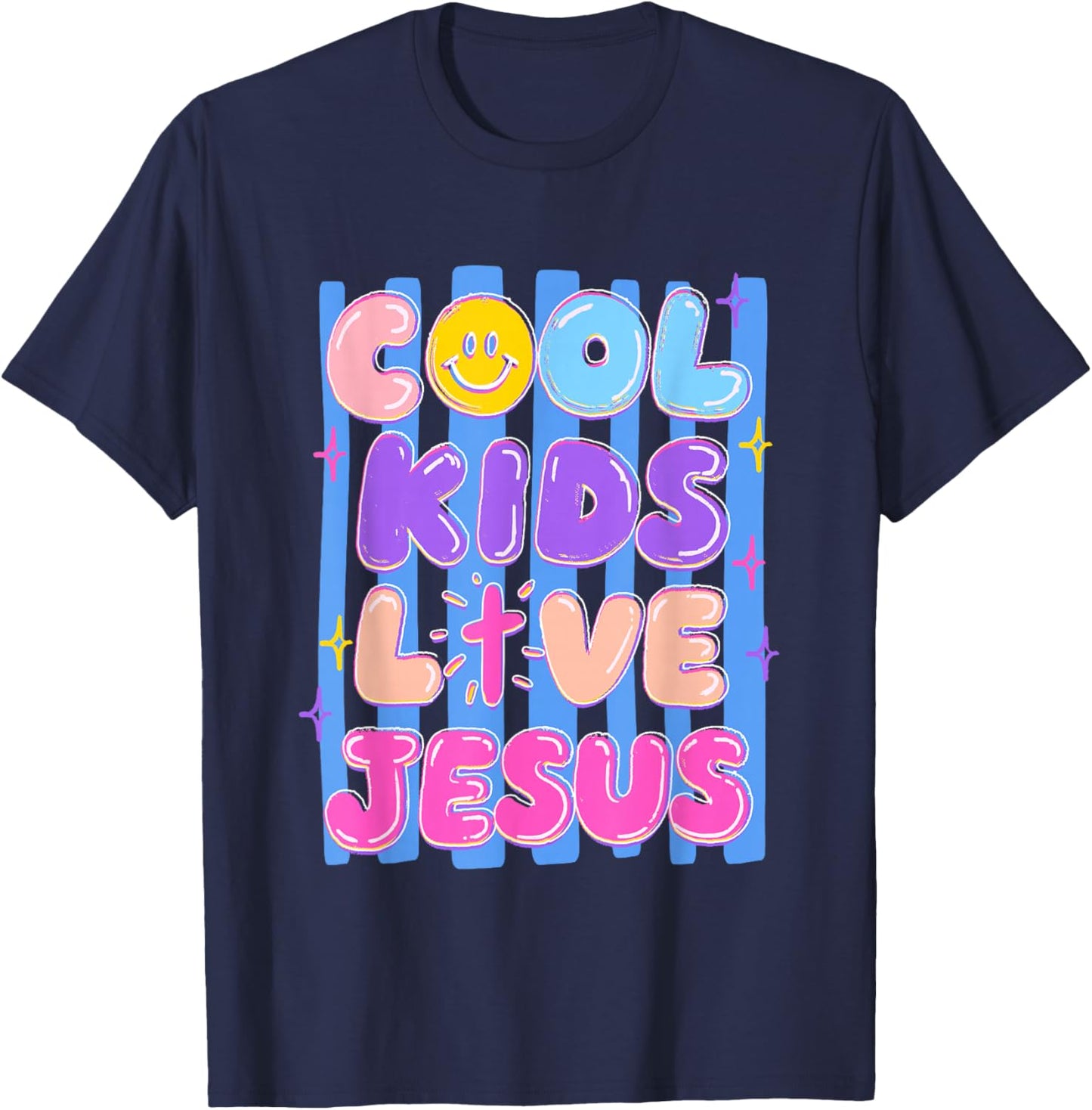 Preppy Cool Kids Love Jesus Stripes Christian Faith Girl Kid T-Shirt - T-Shirt | Navy