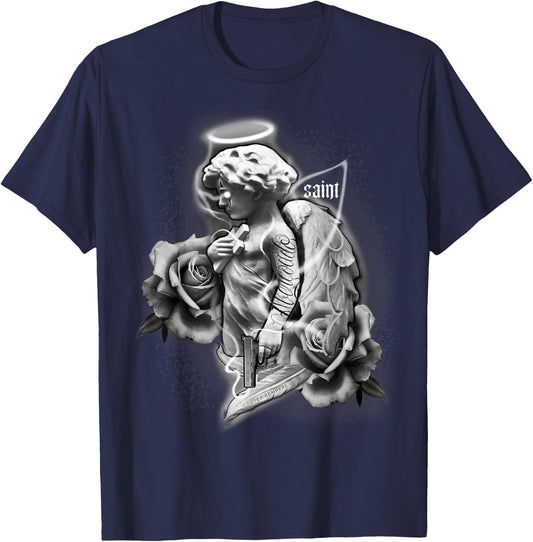 Angel x Saint x Roses Tattoo T-Shirt - T-Shirt | Navy