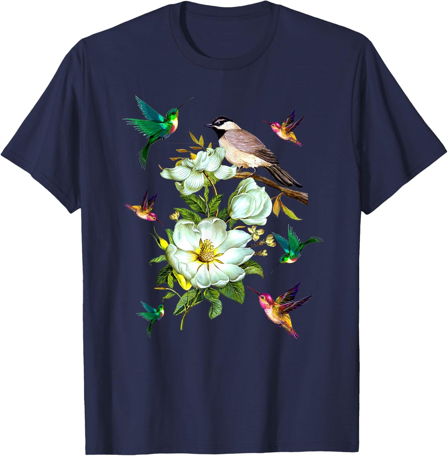 Hummingbird Flowers T Shirt Gift Lover Women Men Kids T-Shirt - T-Shirt | Navy