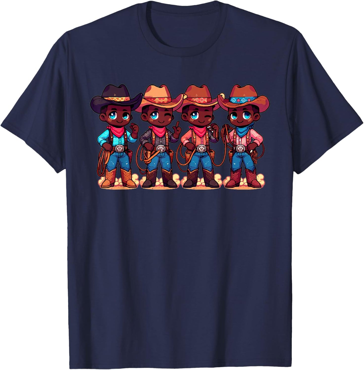 Black Cowboy Western Rodeo Melanin Black History Texas Kids T-Shirt - T-Shirt | Navy