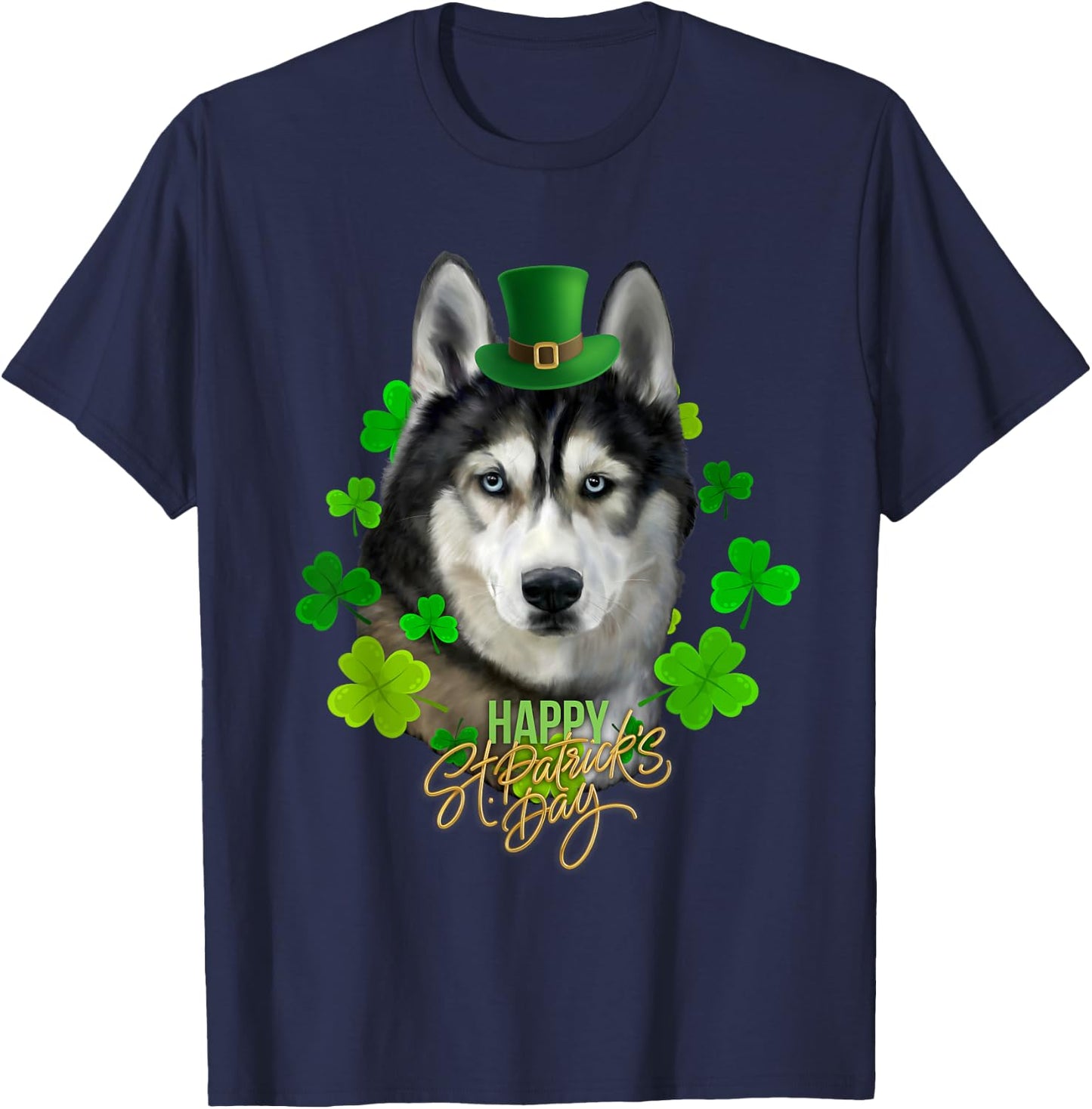 St Patrick's Day Irish Saint Patrick Shamrock Furious Husky T-Shirt - T-Shirt | Navy