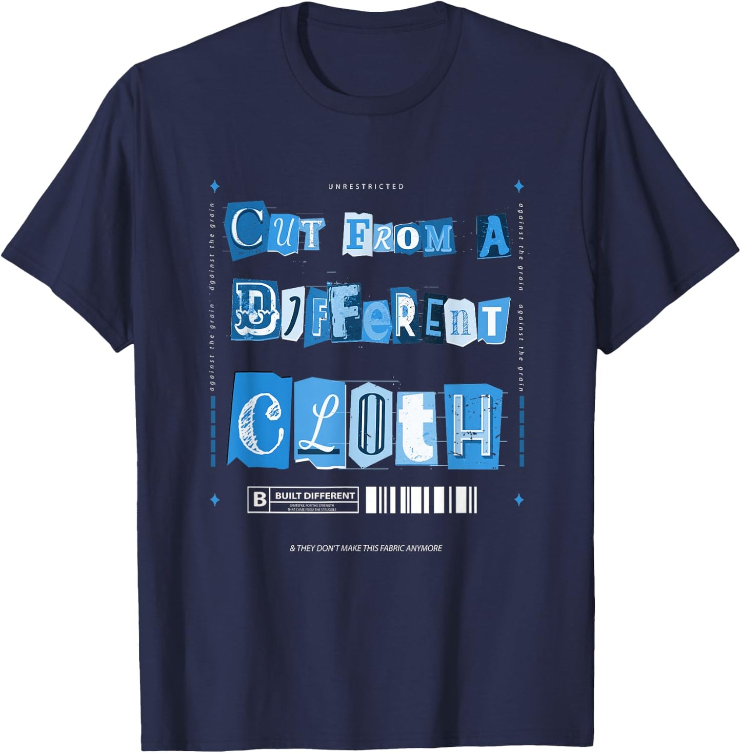 Blue Cut From A Different Cloth Blue Color Graphic T-Shirt - T-Shirt | Navy