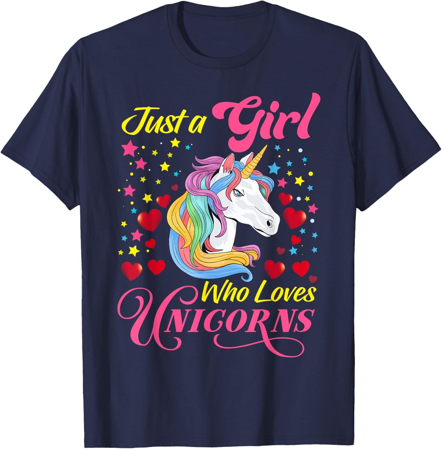 Funny Just a Girl Who Loves Unicorns Girls Women and Moms T-Shirt - T-Shirt | Navy