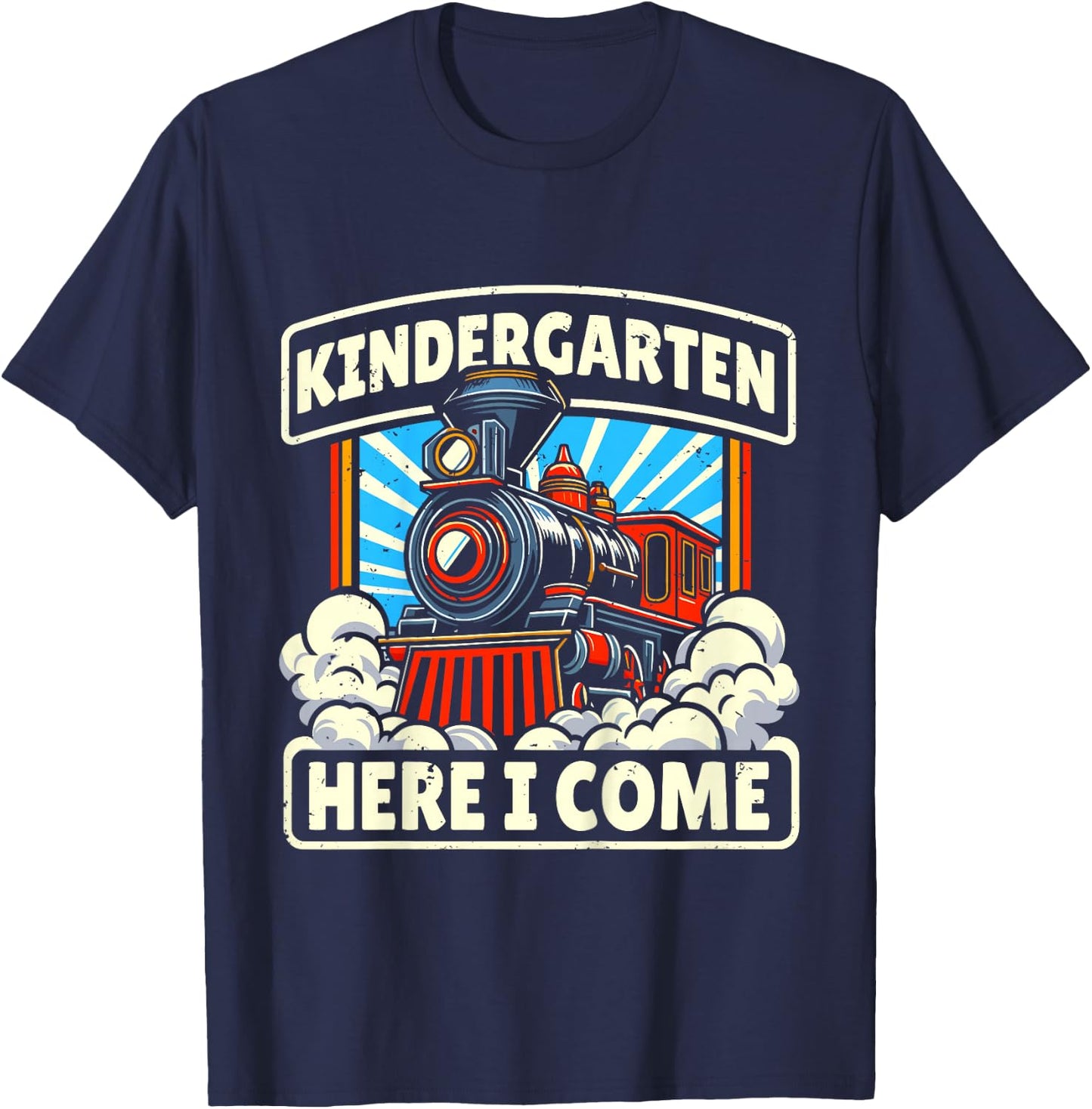 Back To School Kindergarten Here I Come Train Boys Girls T-Shirt - T-Shirt | Navy