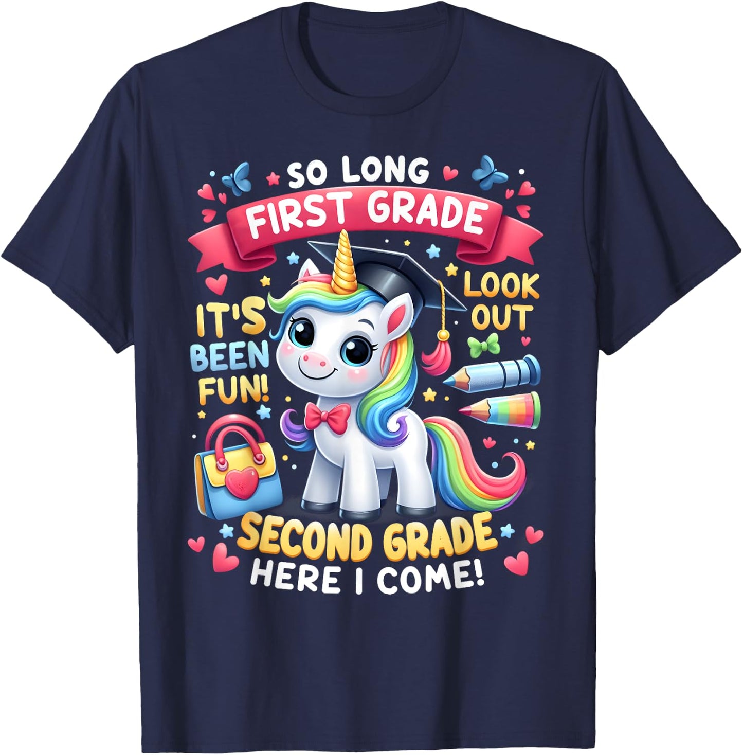 So long First Grade Hello Second Grade Cute Unicorn Summer Men Women Girls Kids T-Shirt - T-Shirt | Navy