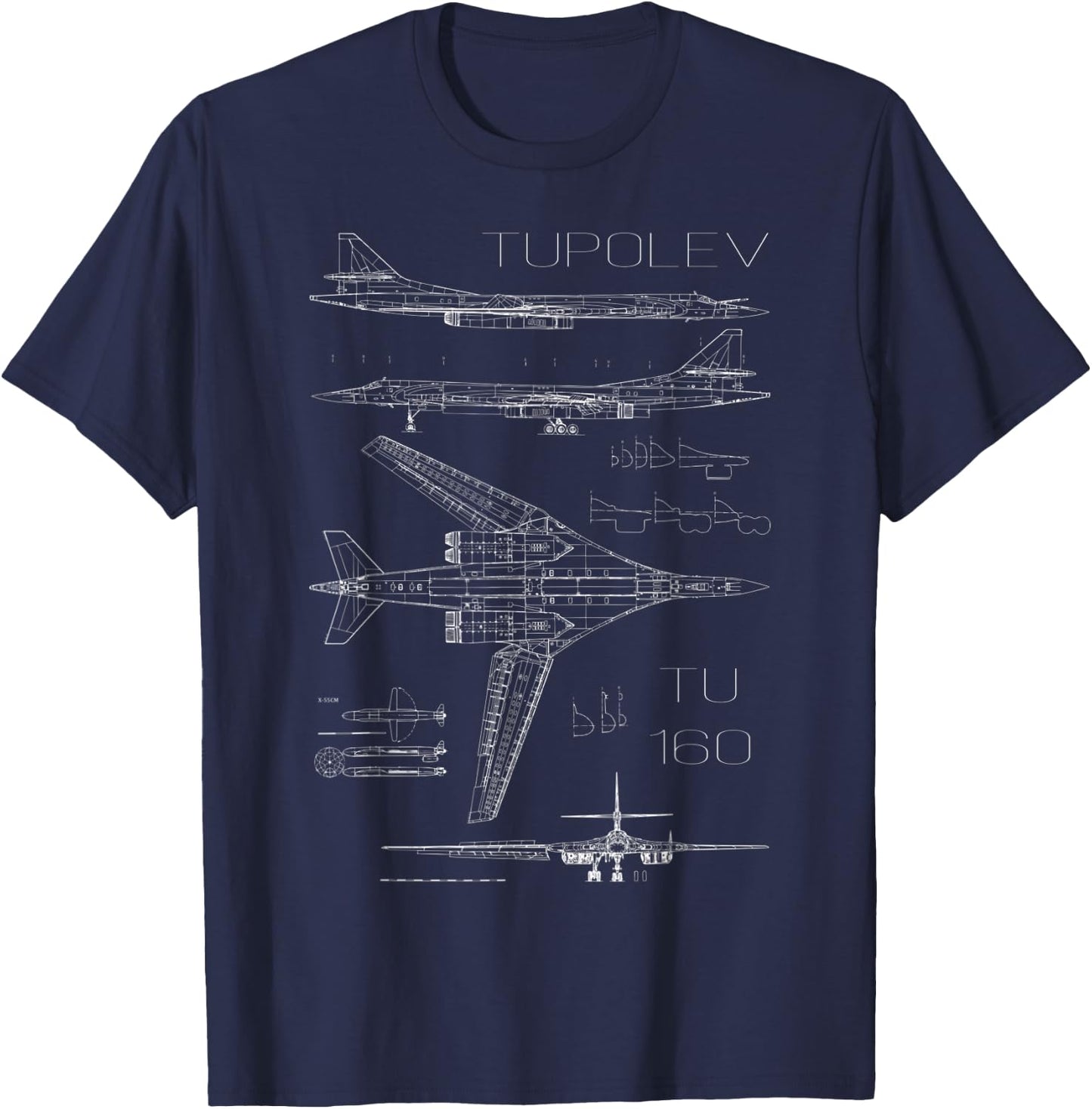 Tupolev Tu-160 Bomber Russian Military Aircraft T-Shirt - T-Shirt | Navy