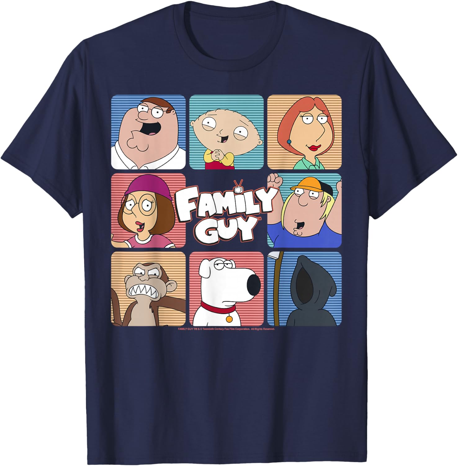 Family Guy Iconic Griffin Family Group Shot Big Chest Panels T-Shirt - T-Shirt | Navy
