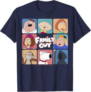 Family Guy Iconic Griffin Family Group Shot Big Chest Panels T-Shirt - T-Shirt | Navy