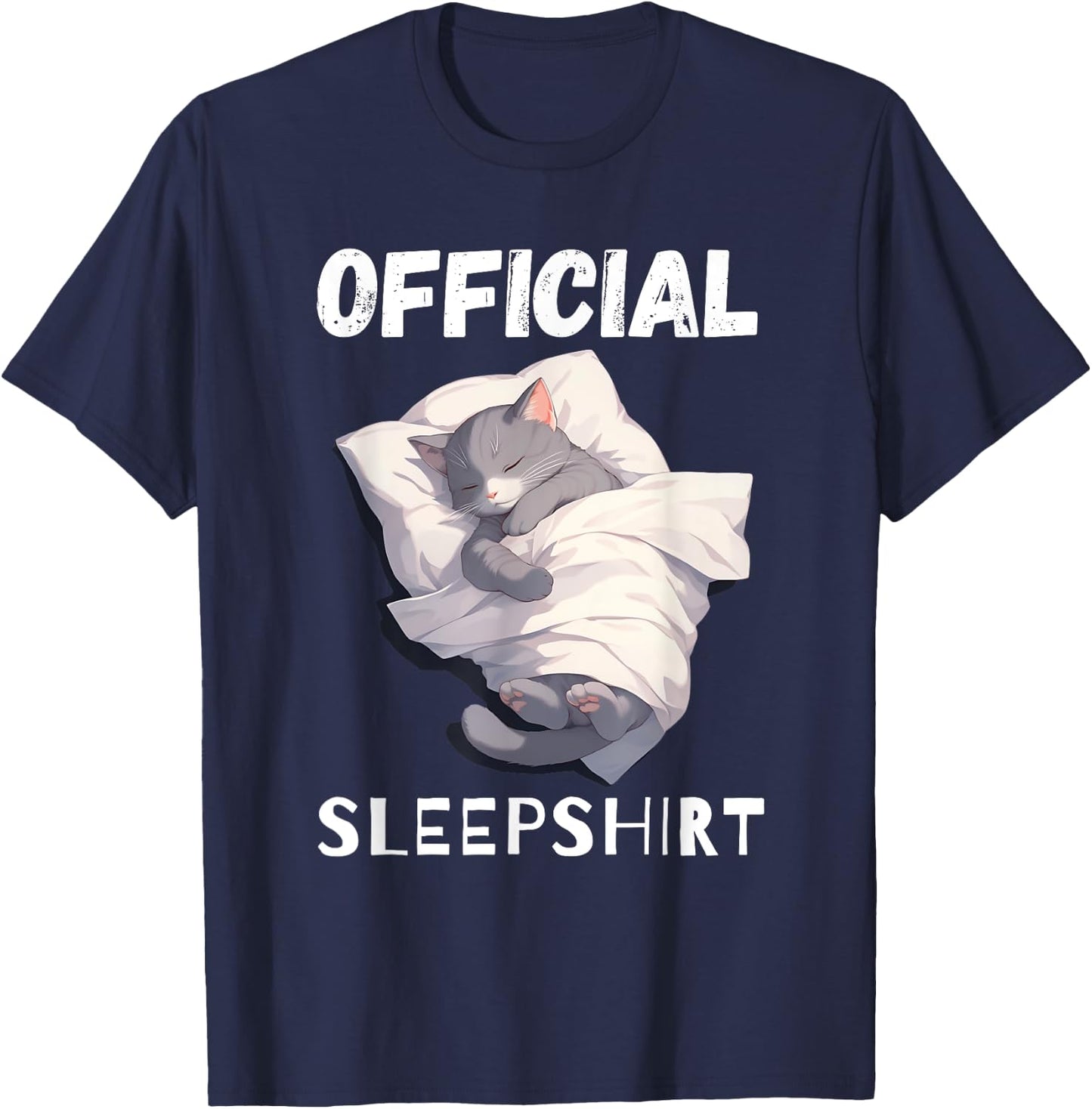 Cute Gray Sleeping Cat Official Sleeping pajamas T-Shirt - T-Shirt | Navy