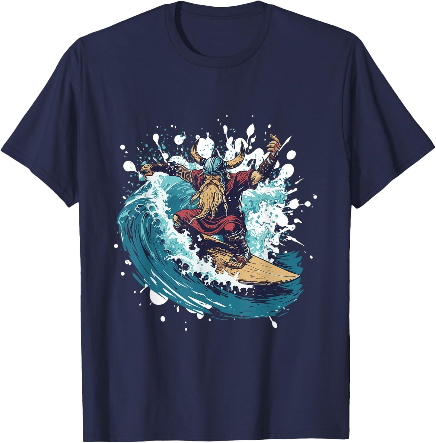 Viking On Surfboard | Odin Surfing T-Shirt - T-Shirt | Navy