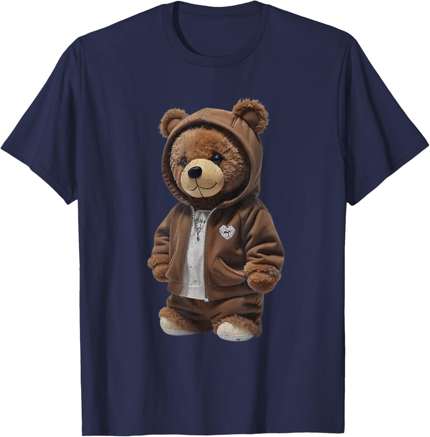Cute Plush Bear in Brown Outfit T-Shirt - T-Shirt | Navy