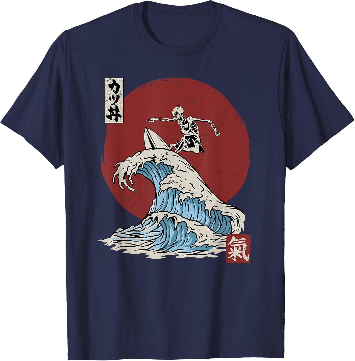 Skeleton Surfing The The Great Wave Off Kanagawa Japanese T-Shirt - T-Shirt | Navy