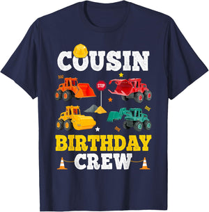 Cousin Birthday Crew Boy Construction Trucks Vehicles Kid T-Shirt - T-Shirt | Navy