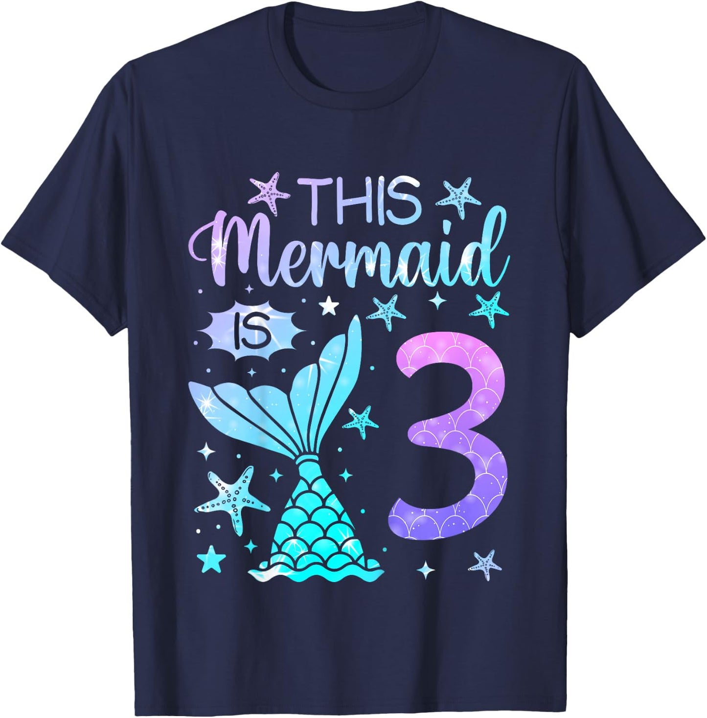 3rd Birthday Shirt Girl 3yr Three 3 Year Old Mermaid Bday T-Shirt - T-Shirt | Navy