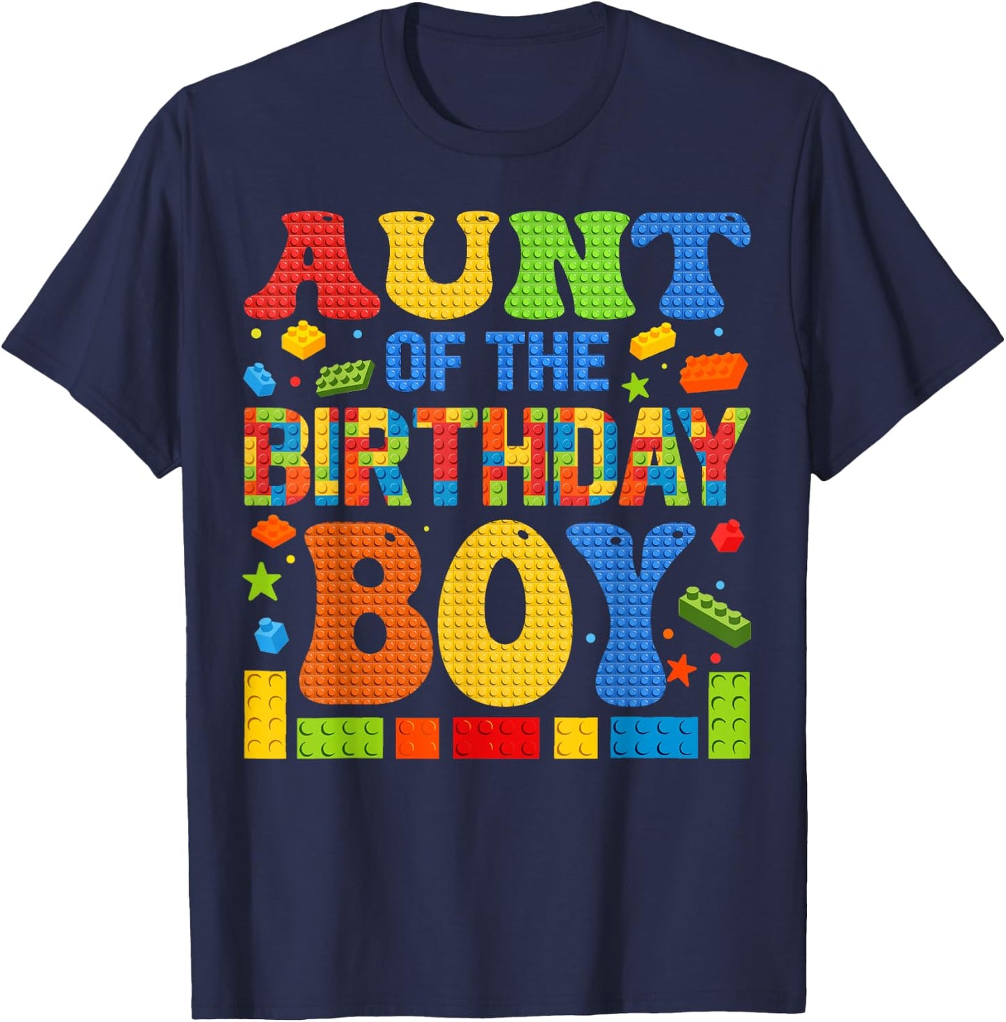 Aunt Of The Birthday Boy Building Block Birthday Party T-Shirt - T-Shirt | Navy
