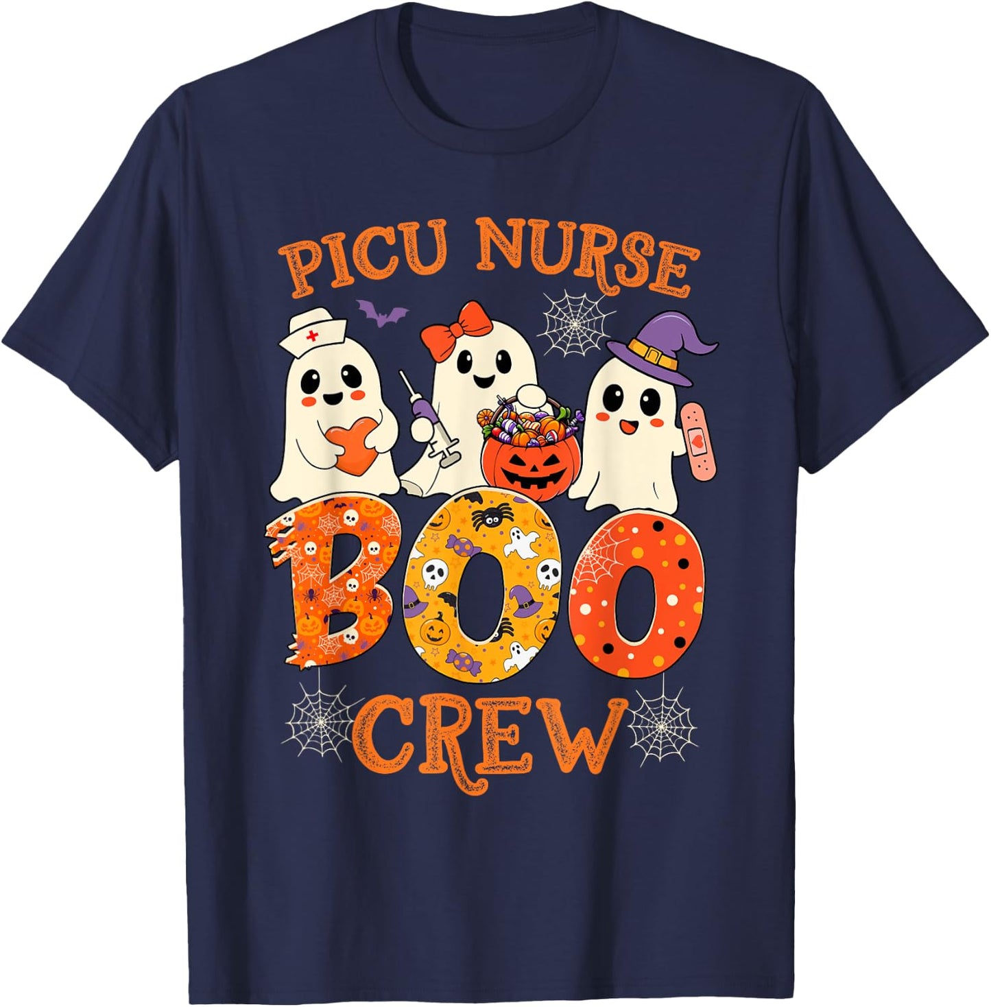 Picu Nurse Boo Crew Funny Ghost Halloween Spooky Costume T-Shirt - T-Shirt | Navy