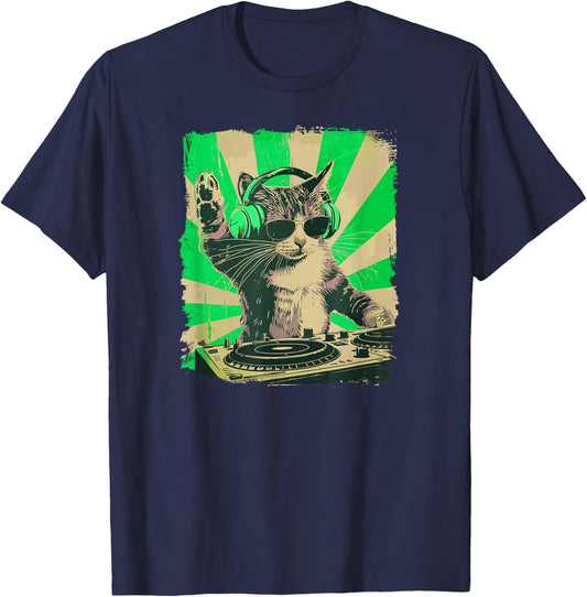 DJ Cat Disco Funny Sound Tech Headphone Techno Music Women T-Shirt - T-Shirt | Navy