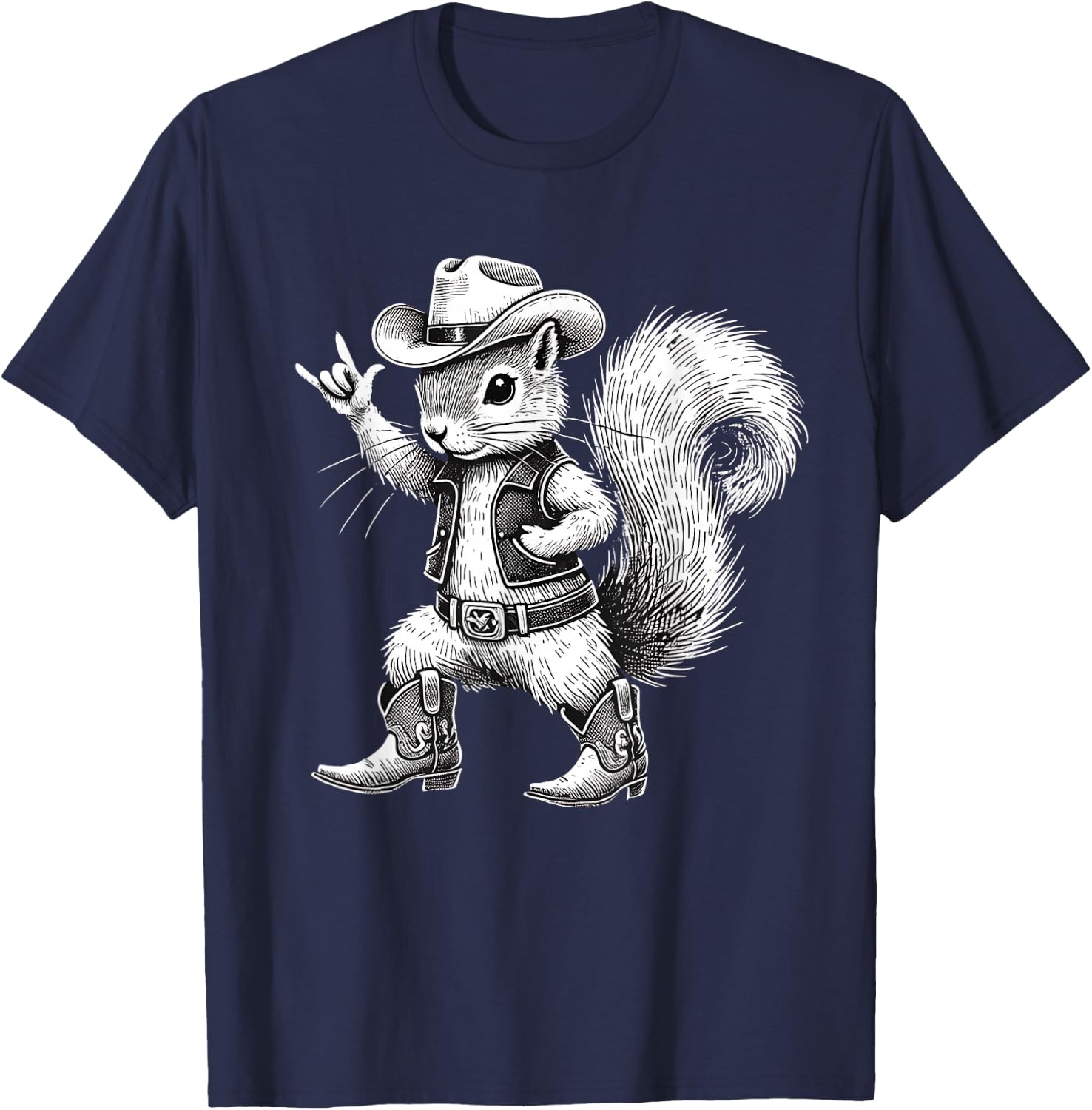 Vintage Squirrel Funny Cowboy Cowgirl Western Country Animal T-Shirt - T-Shirt | Navy