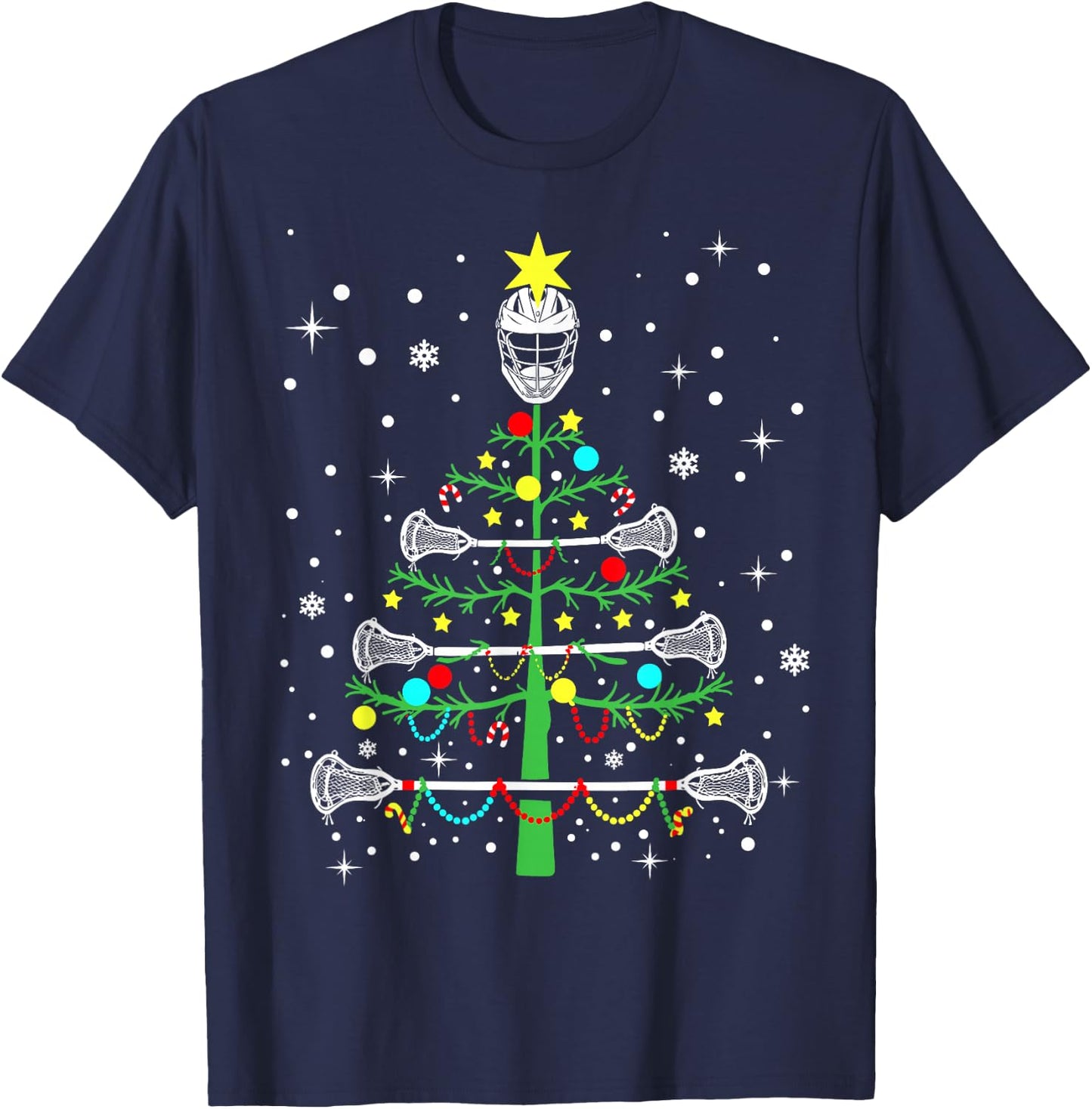 Funny Lacrosse Player Xmas Lights Lacrosse Christmas Tree T-Shirt - T-Shirt | Navy