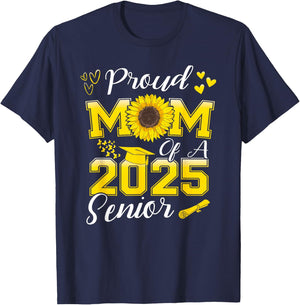 Proud Mom of a 2025 Senior Graduate, Sunflower Mom T-Shirt - T-Shirt | Navy