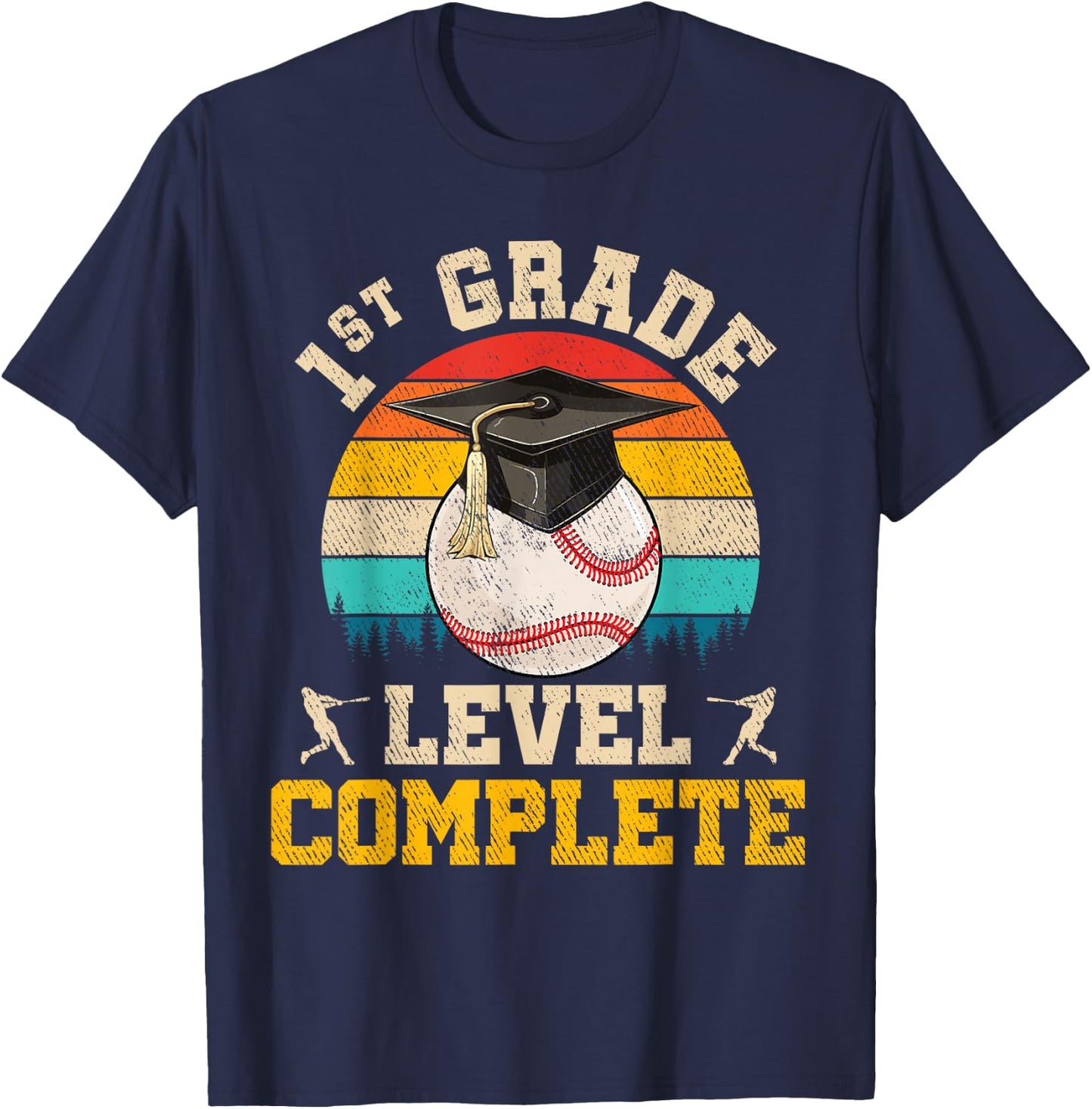 1st Grade Level Complete Baseball Boy Last Day Of School T-Shirt - T-Shirt | Navy