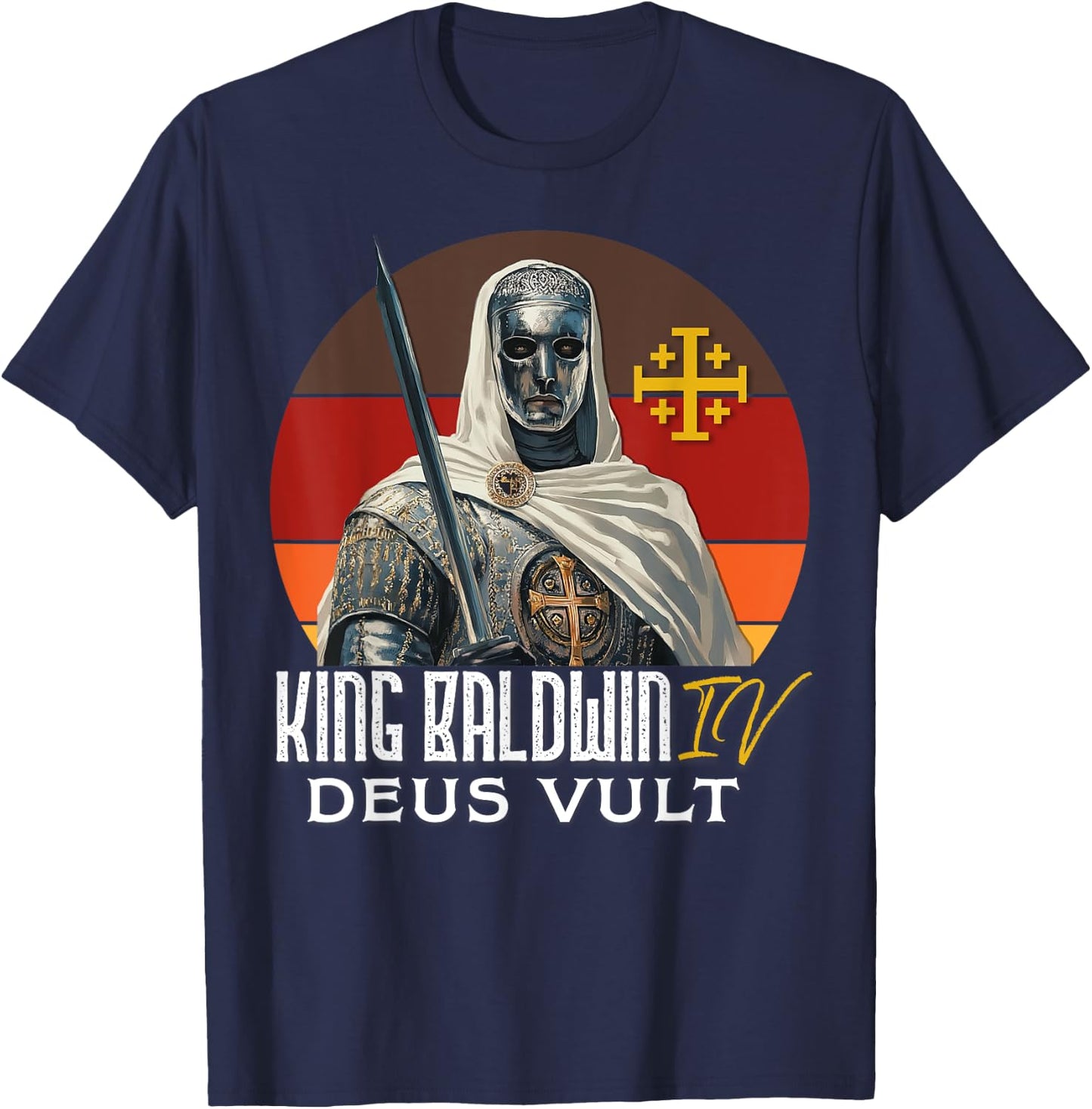 King Baldwin IV Jerusalem Cross Catholic T-Shirt - T-Shirt | Navy