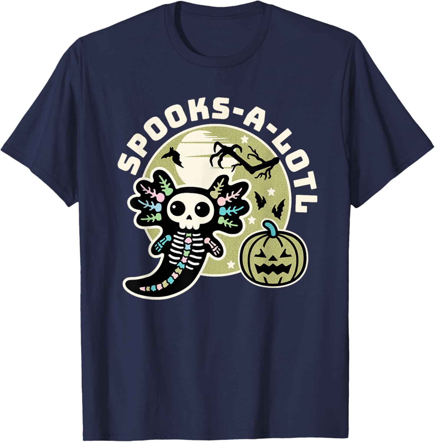Spooks-A-Lotl Halloween Kawaii Axolotl T-Shirt - T-Shirt | Navy