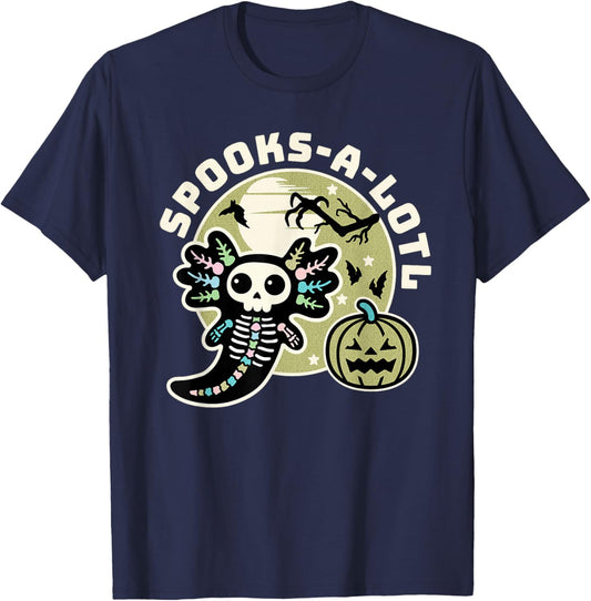 Spooks-A-Lotl Halloween Kawaii Axolotl T-Shirt - T-Shirt | Navy