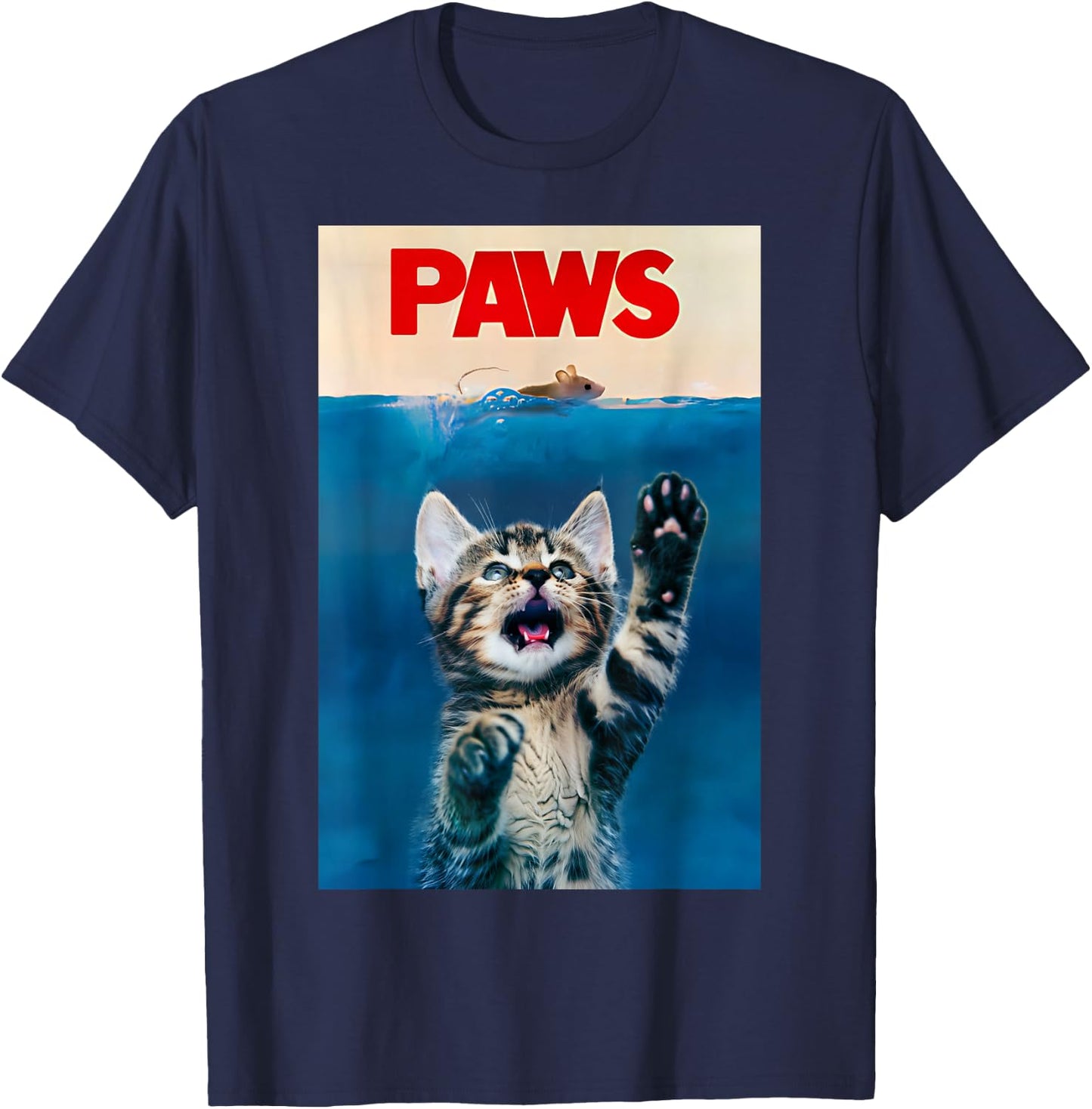 Paws Funny Cat Parody cat Lover Gift Kitten Shark Mouse Meow T-Shirt - T-Shirt | Navy